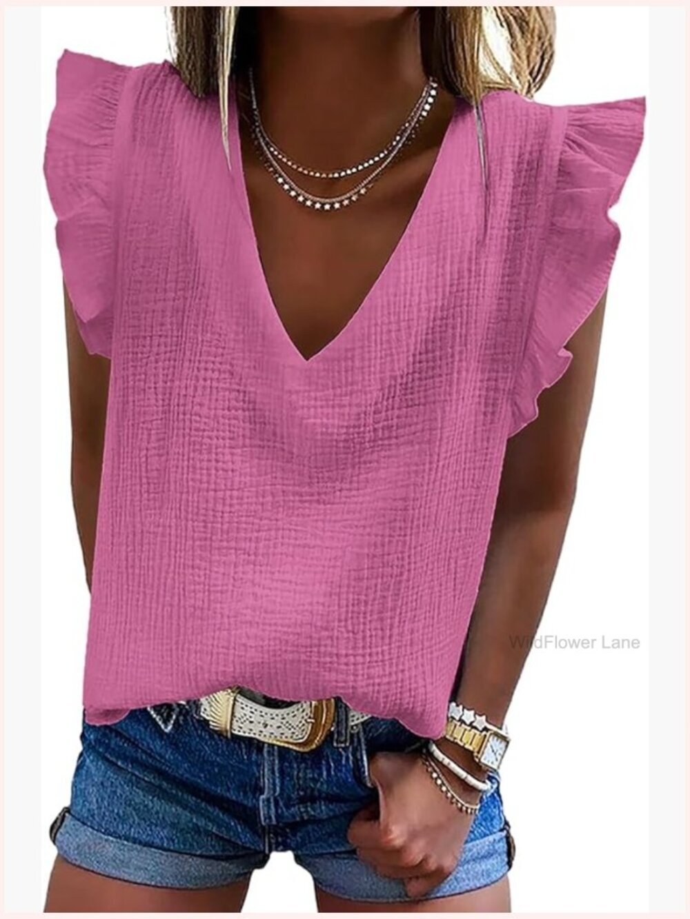 V Neck Ruffle Sleeveless Tank Top Blouse Cute Summer Elegant Fit